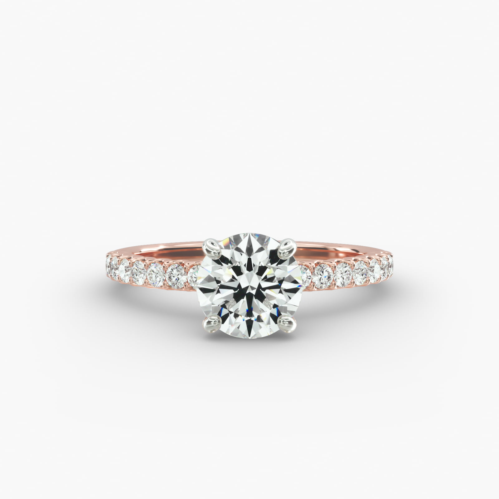 Petite Contour Side Stone Diamond Shared Prong Engagement Ring In 14K Rose Gold