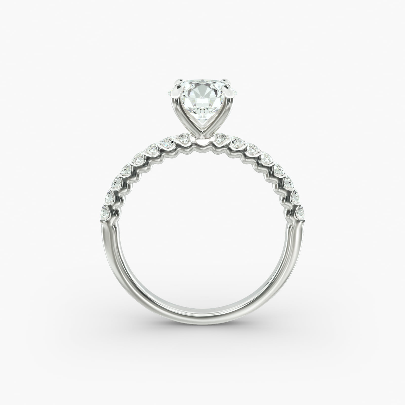 Petite Contour Side Stone Diamond Shared Prong Engagement Ring In 14K White Gold
