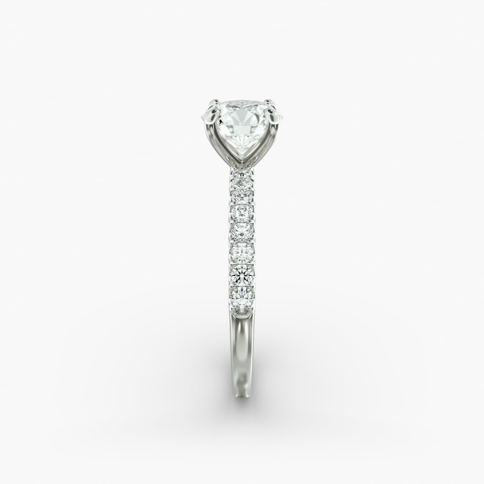 Petite Contour Side Stone Diamond Shared Prong Engagement Ring In 14K White Gold