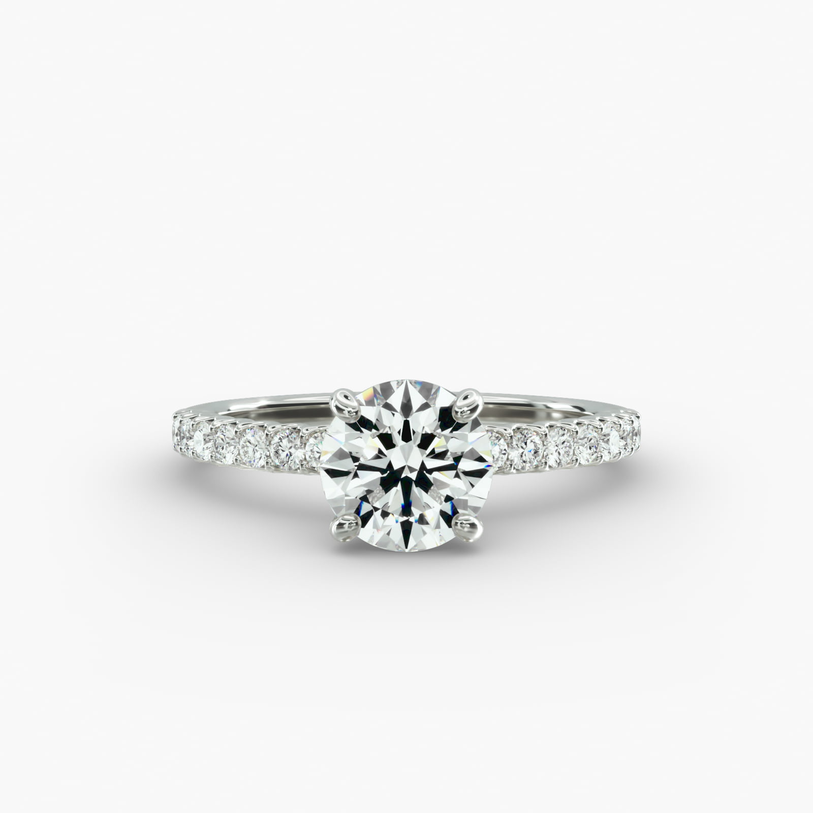 Petite Contour Side Stone Diamond Shared Prong Engagement Ring In 14K White Gold