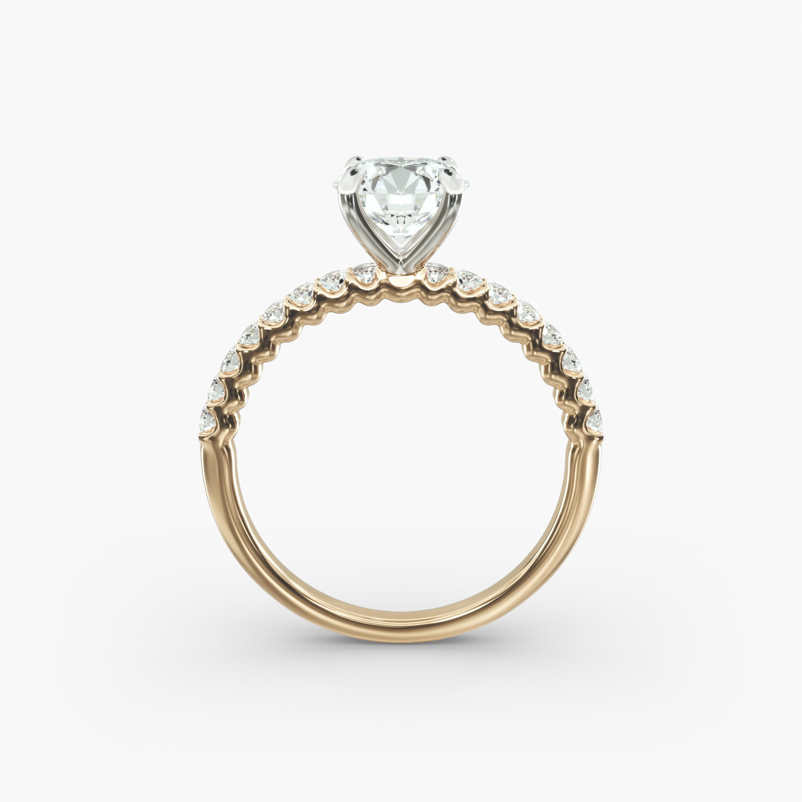 Petite Contour Side Stone Diamond Shared Prong Engagement Ring In 14K Yellow Gold