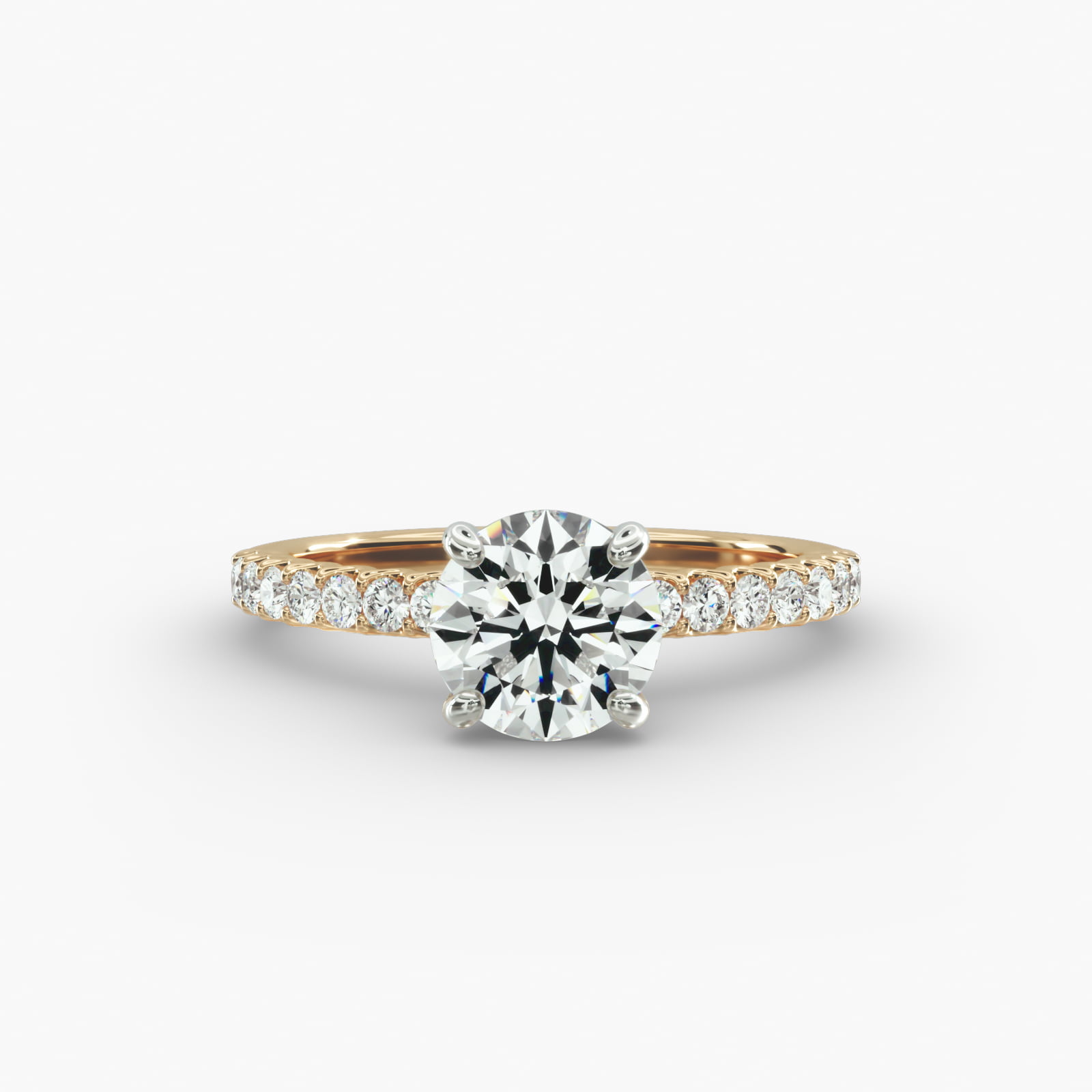 Petite Contour Side Stone Diamond Shared Prong Engagement Ring In 14K Yellow Gold
