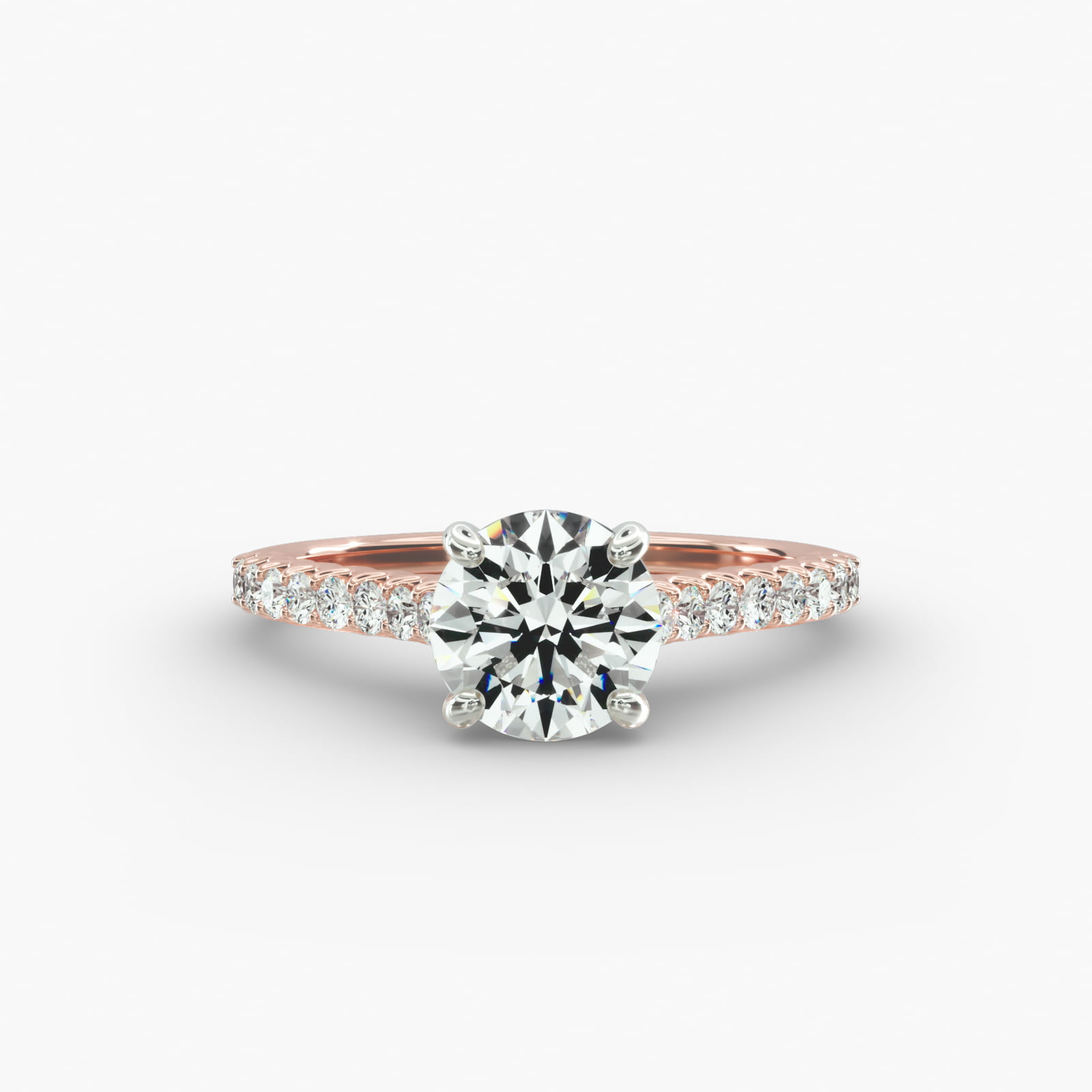 Petite Cathedral Contour Side Stone Diamond Shared Prong Engagement Ring In 14K Rose Gold