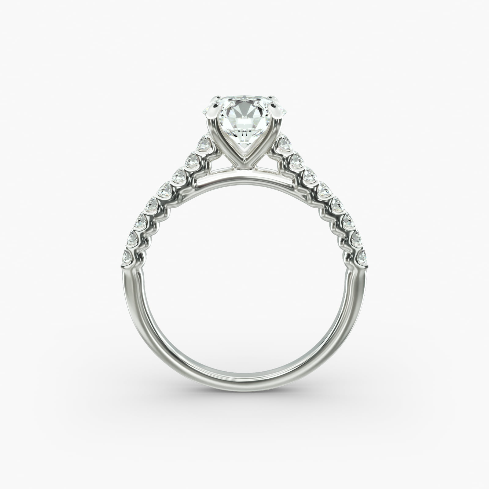 Petite Cathedral Contour Side Stone Diamond Shared Prong Engagement Ring In 14K White Gold