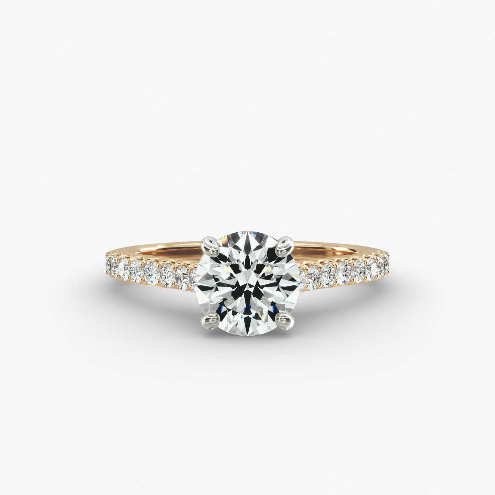 Petite Cathedral Contour Side Stone Diamond Shared Prong Engagement Ring In 14K Yellow Gold