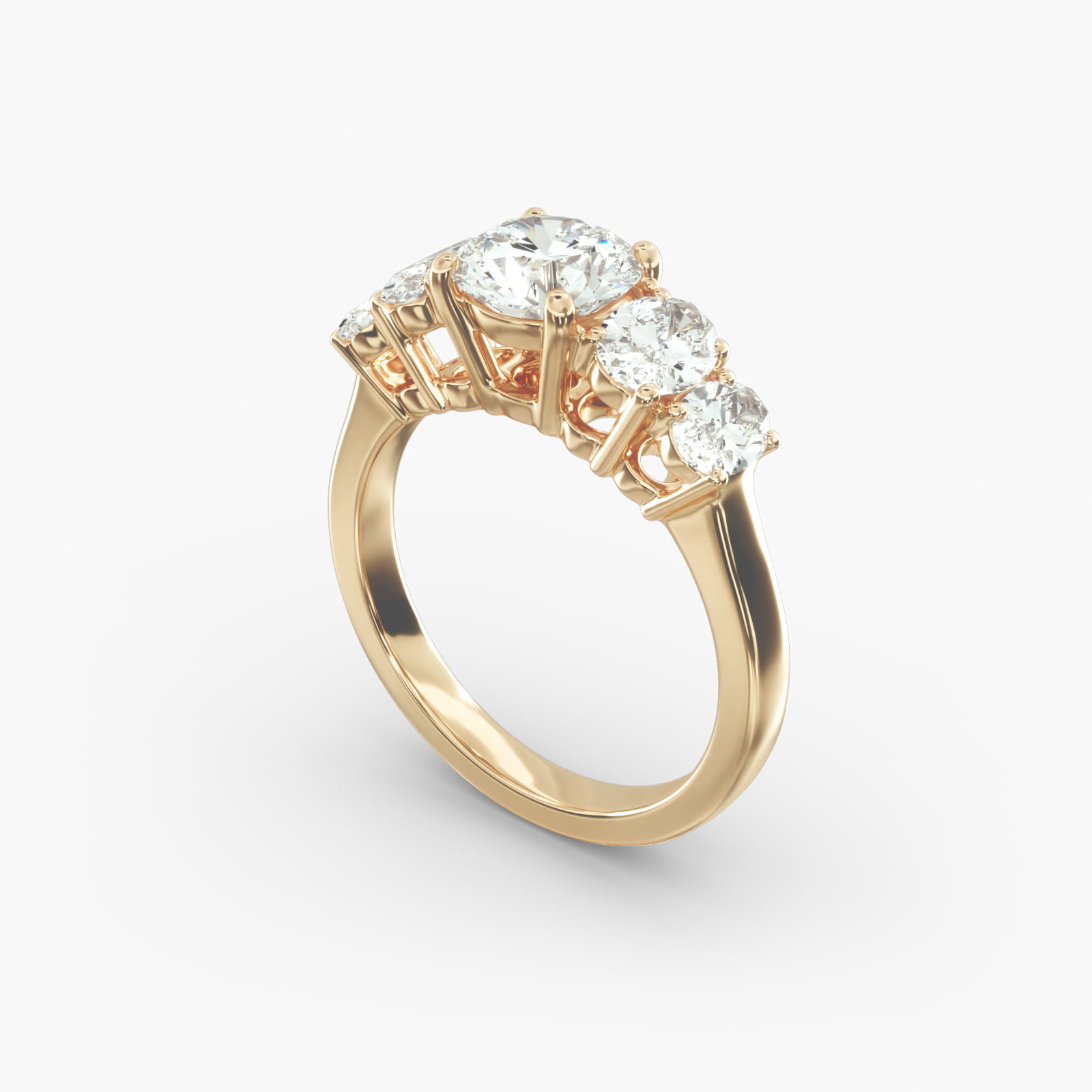 Four Oval Cut Side Stone Diamond Engagement Ring In 14K Yellow