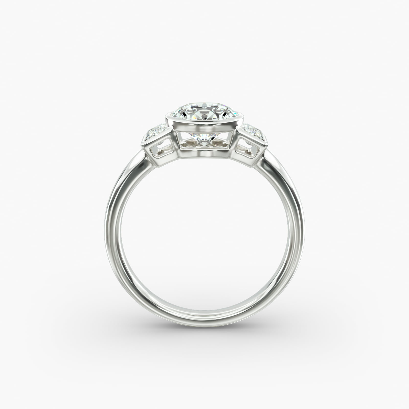 Bezel Straight Baguette Cut Diamond Three Stone Engagement Ring In 14K White Gold