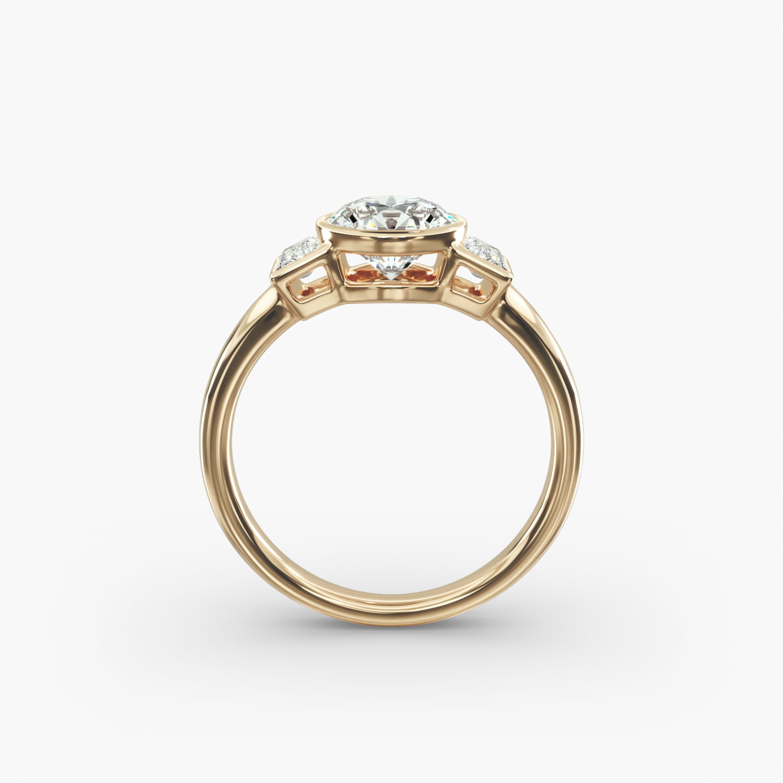 Bezel Straight Baguette Cut Diamond Three Stone Engagement Ring In 18K Yellow Gold