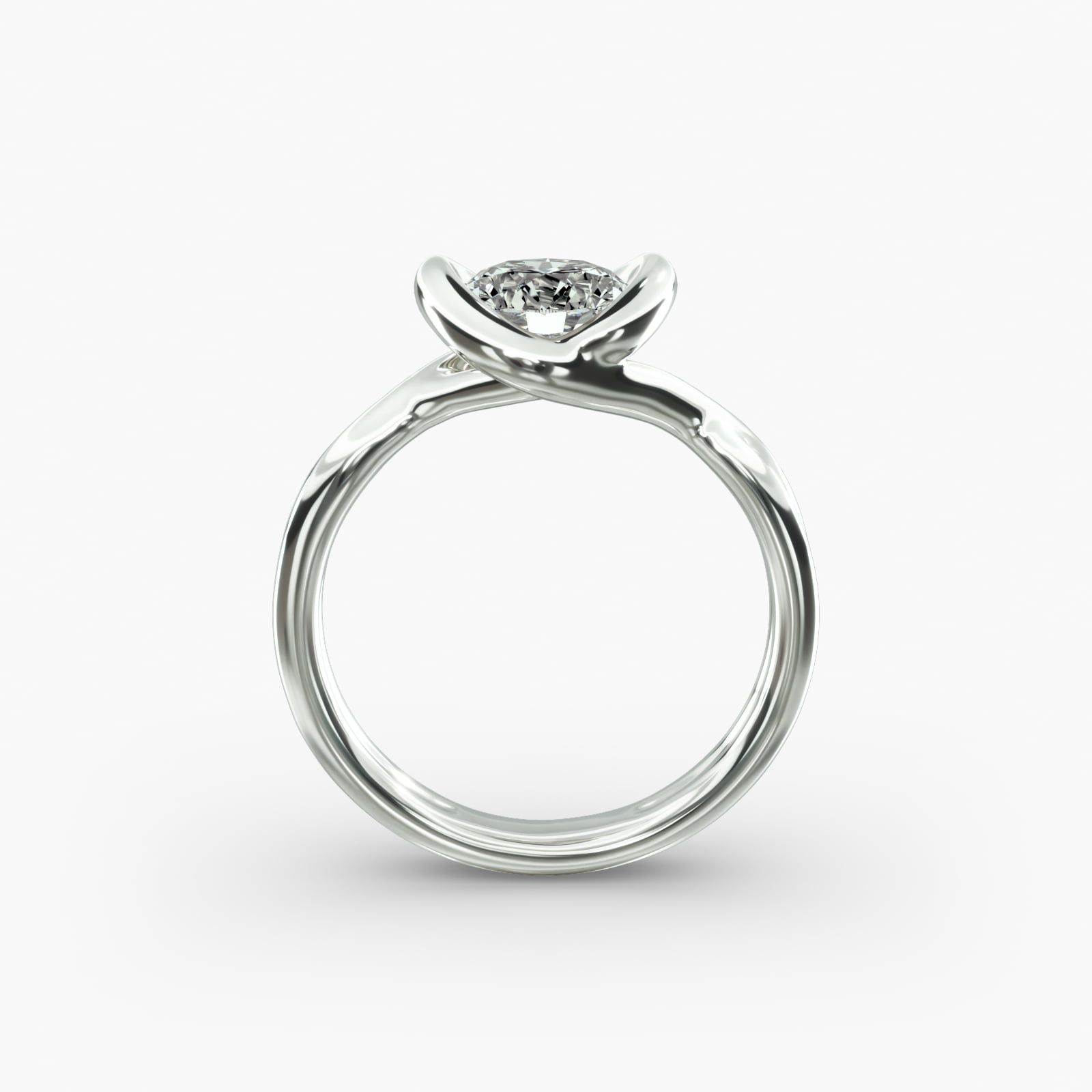 Half Bezel Knot Solitaire Engagement Ring In 14K White Gold