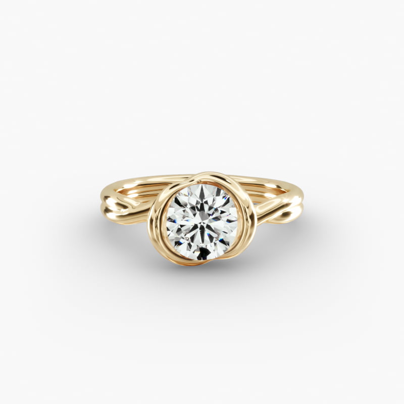 Half Bezel Knot Solitaire Engagement Ring In 14K Yellow Gold