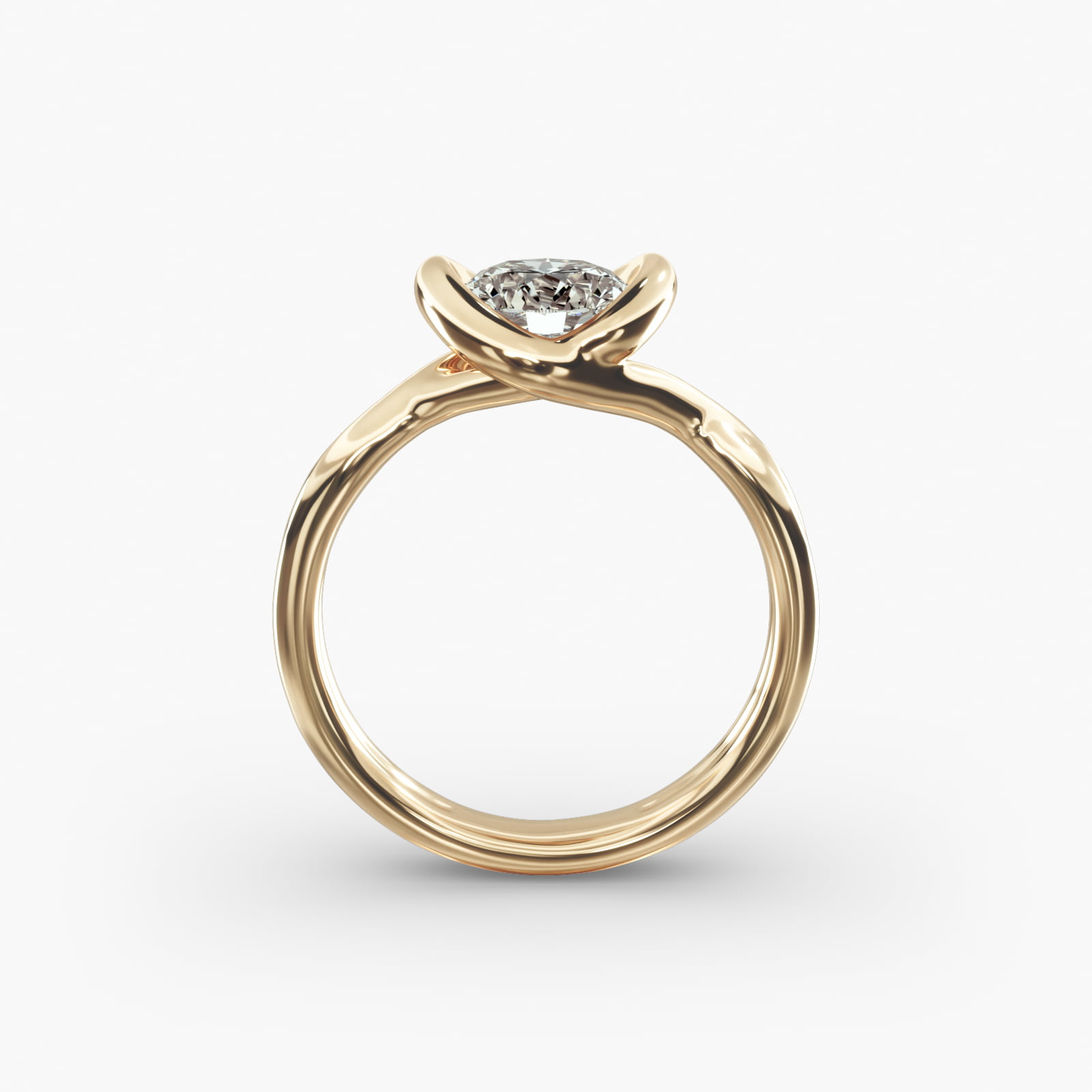 Half Bezel Knot Solitaire Engagement Ring In 14K Yellow Gold