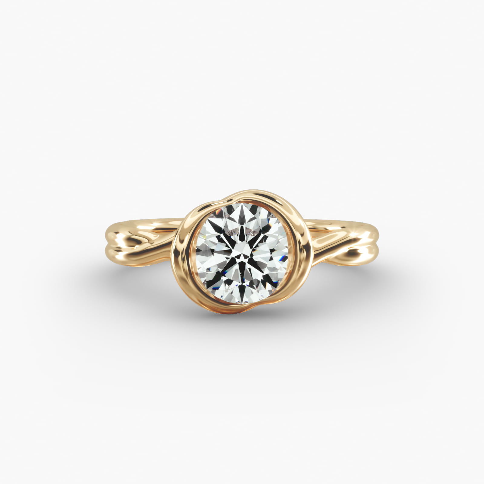 Half Bezel Knot Solitaire Engagement Ring In 14K Yellow Gold