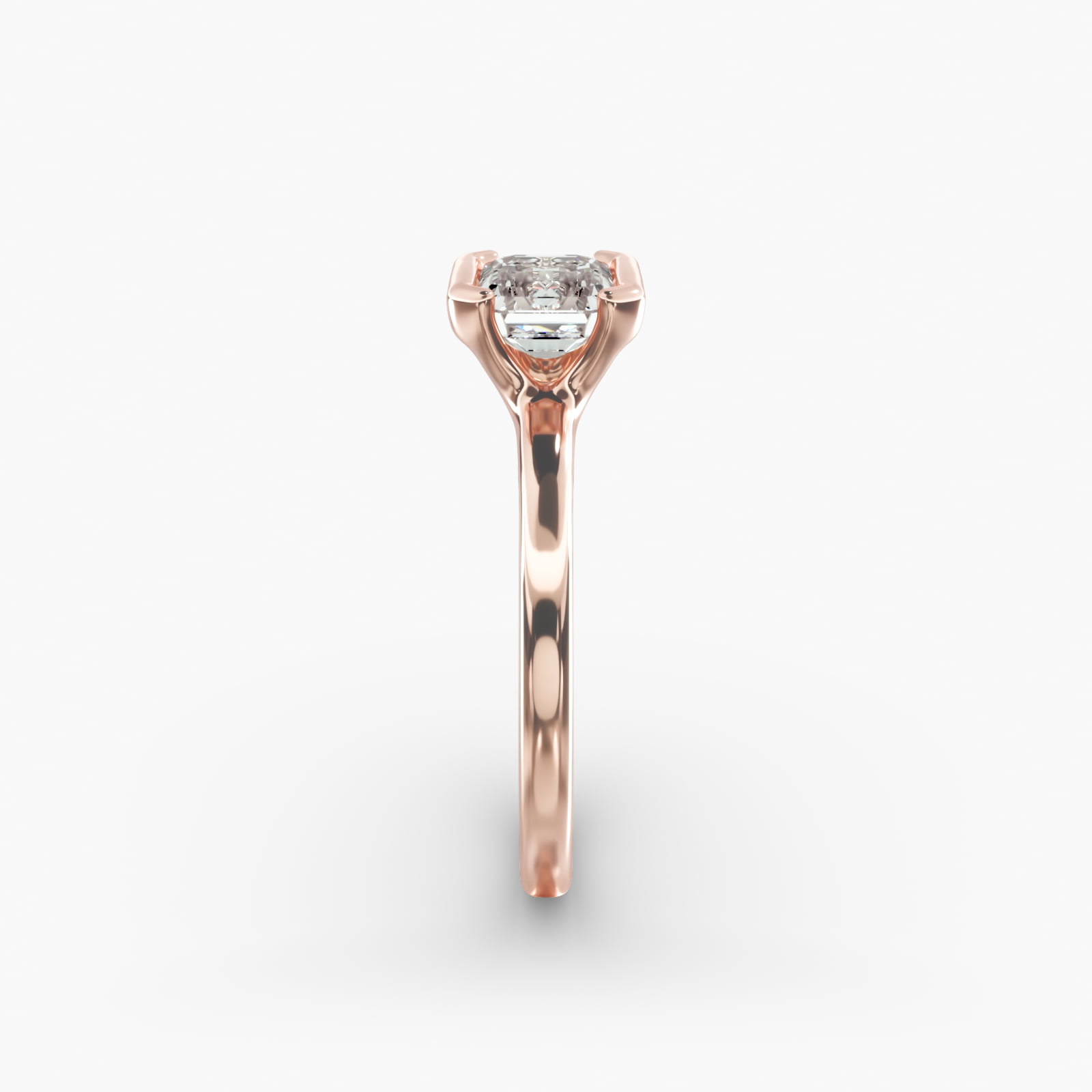 East West Half Bezel Solitaire Engagement Ring In 14K Rose Gold