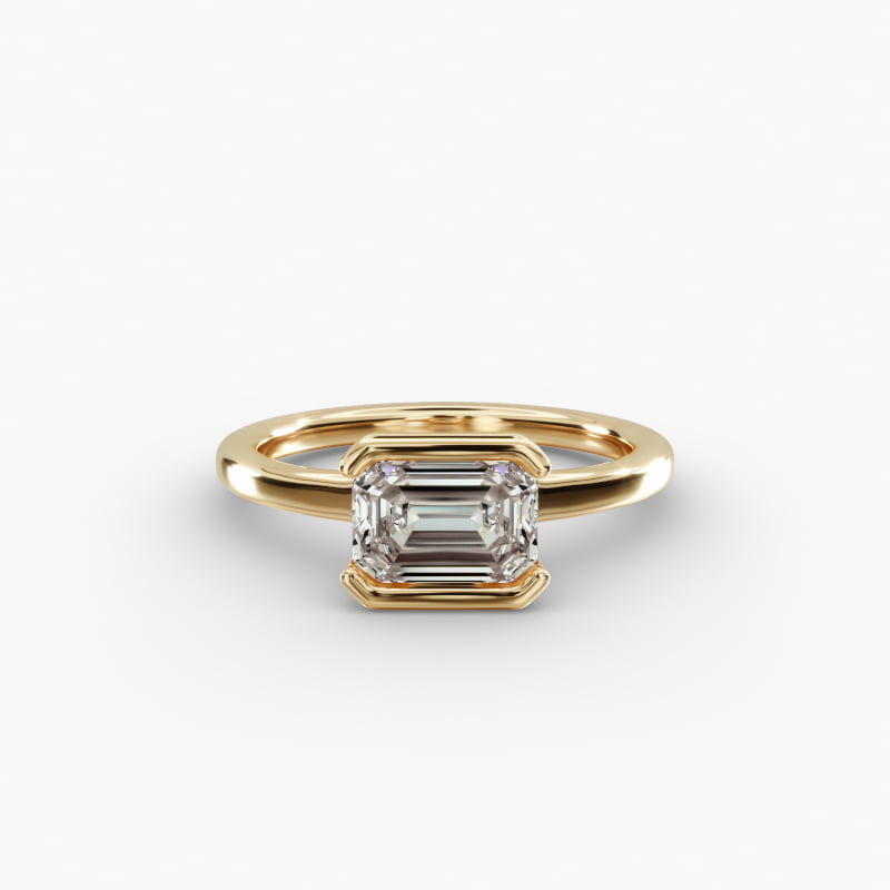 East West Half Bezel Solitaire Engagement Ring In 14K Yellow Gold