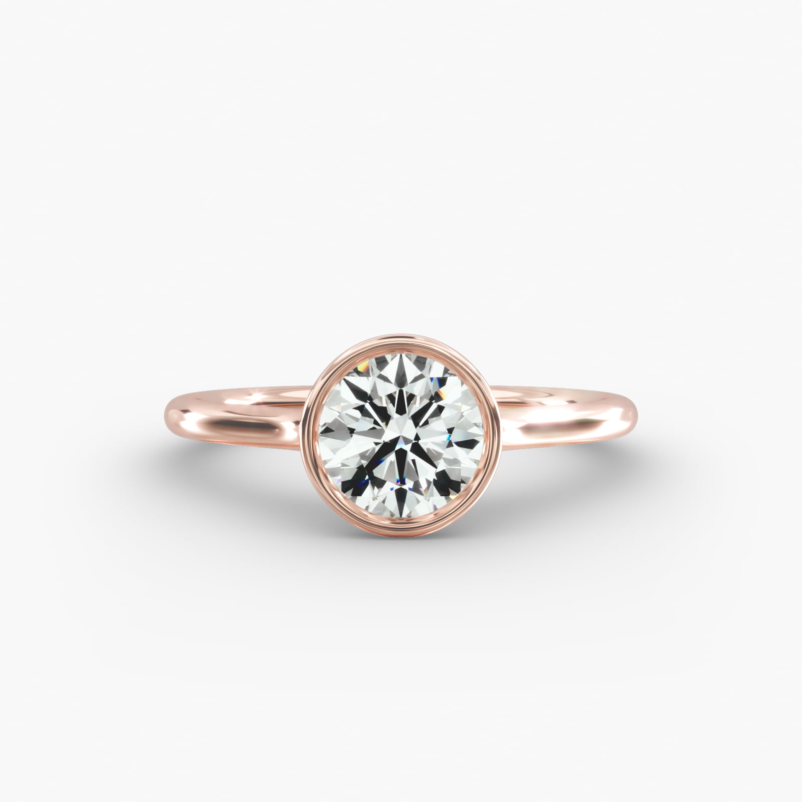 Comfort Fit Bezel Set Solitaire Engagement Ring In 14K Rose Gold