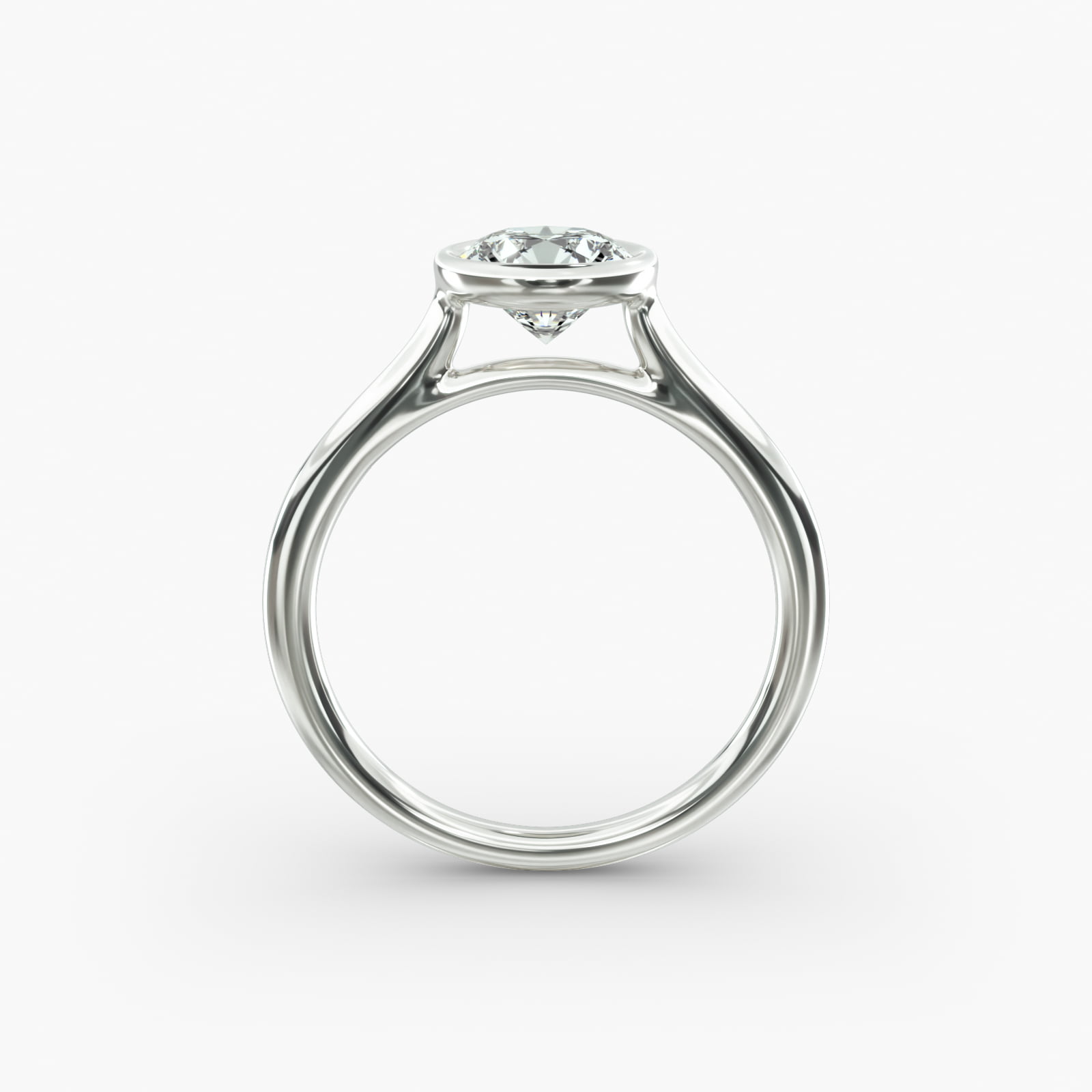 Comfort Fit Bezel Set Solitaire Engagement Ring In 14K White Gold