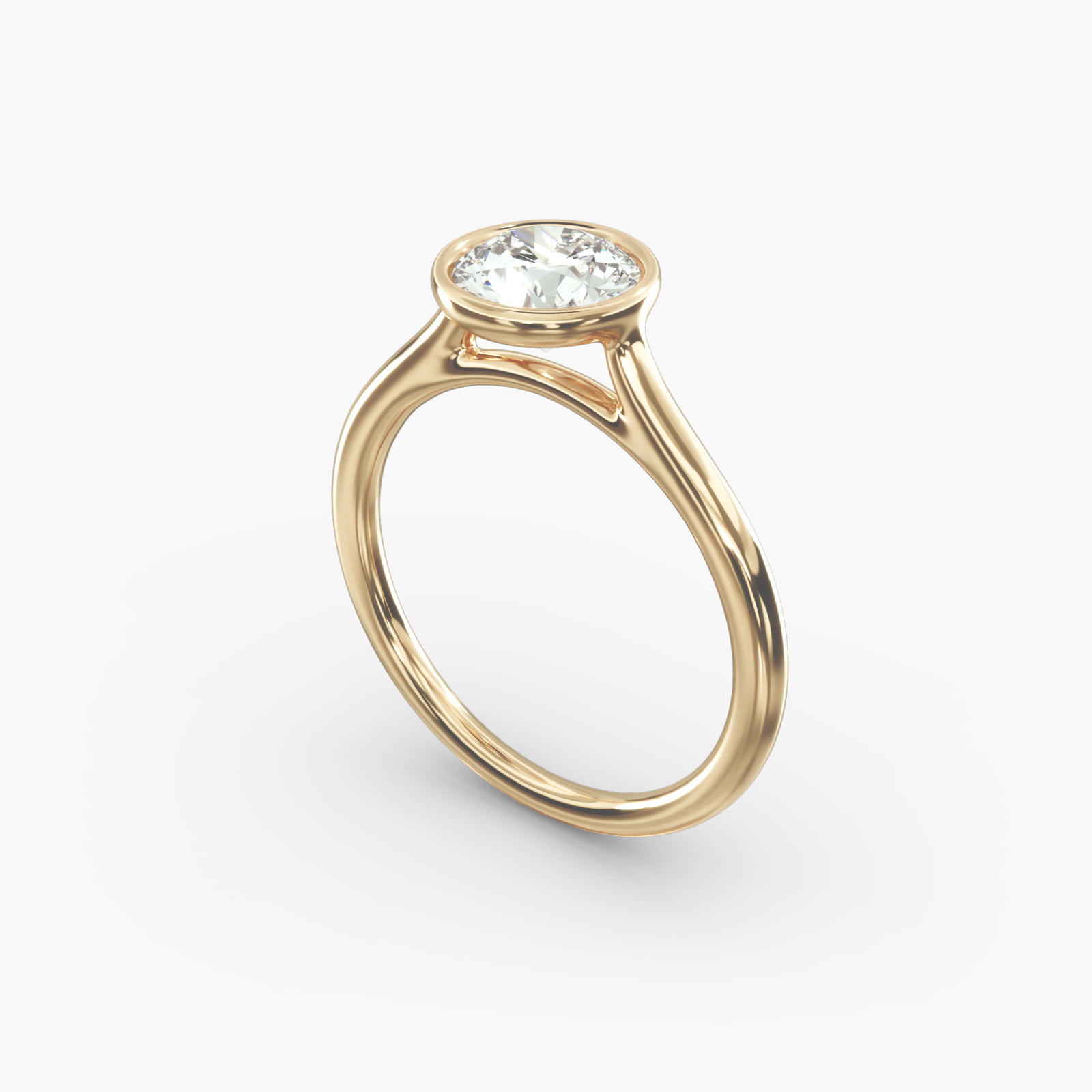 Comfort Fit Bezel Set Solitaire Engagement Ring In 14K Yellow Gold