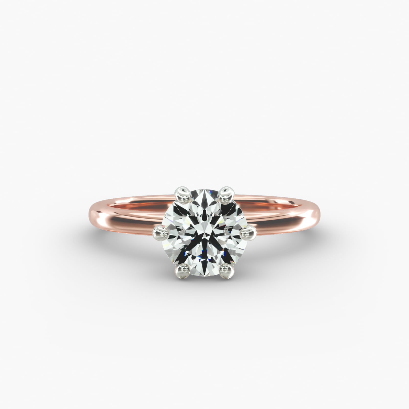 Six Prong Solitaire Engagement Ring In 14K Rose Gold