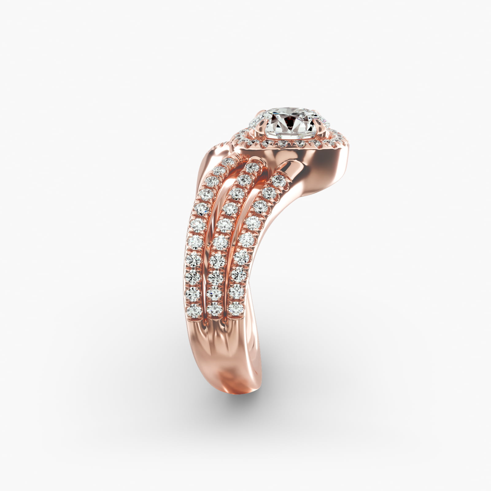 Cascade Diamond Halo Engagement Ring In 14K Rose Gold