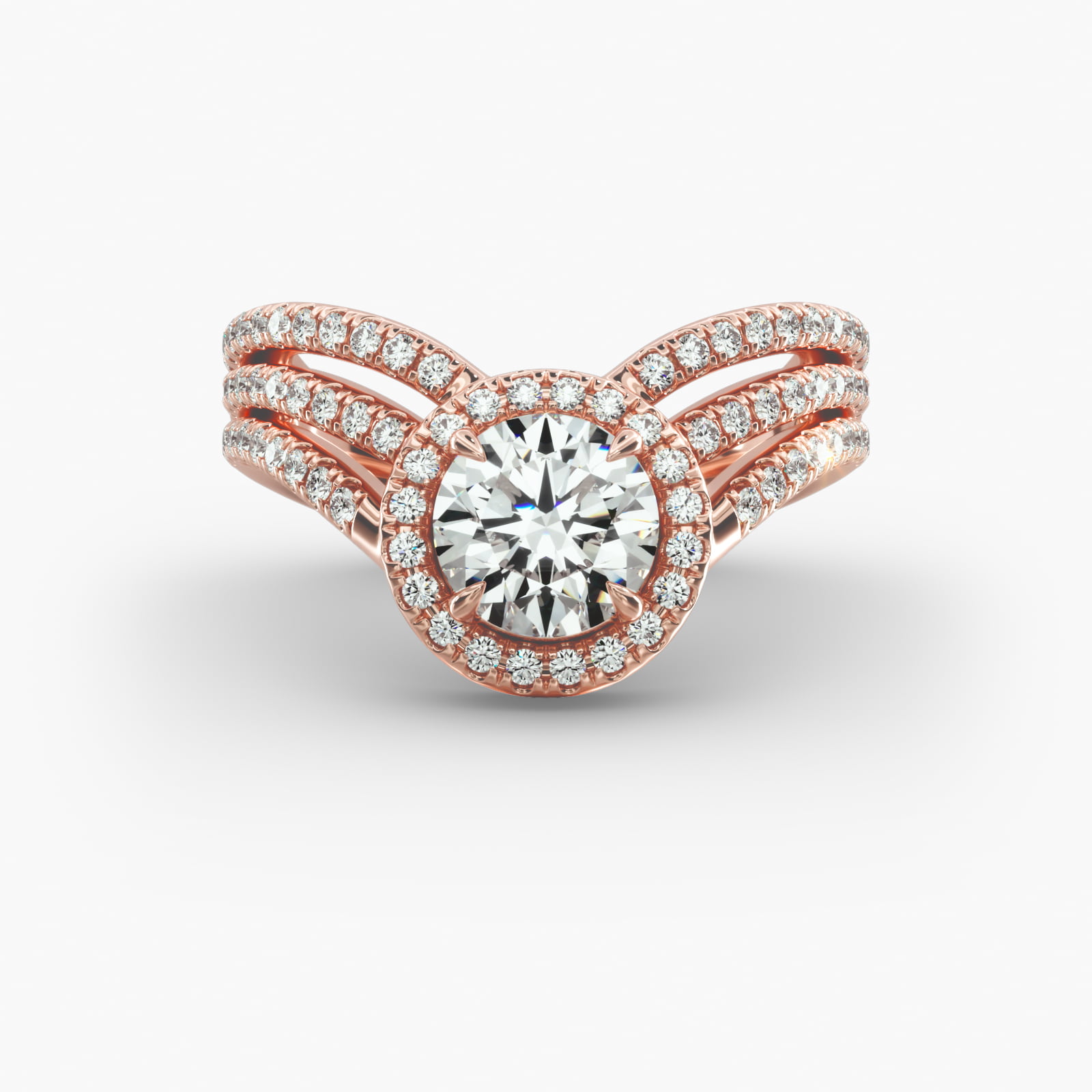 Cascade Diamond Halo Engagement Ring In 14K Rose Gold