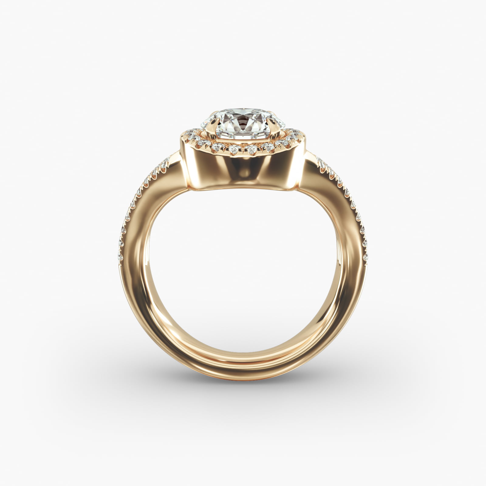 Cascade Diamond Halo Engagement Ring In 14K Yellow Gold