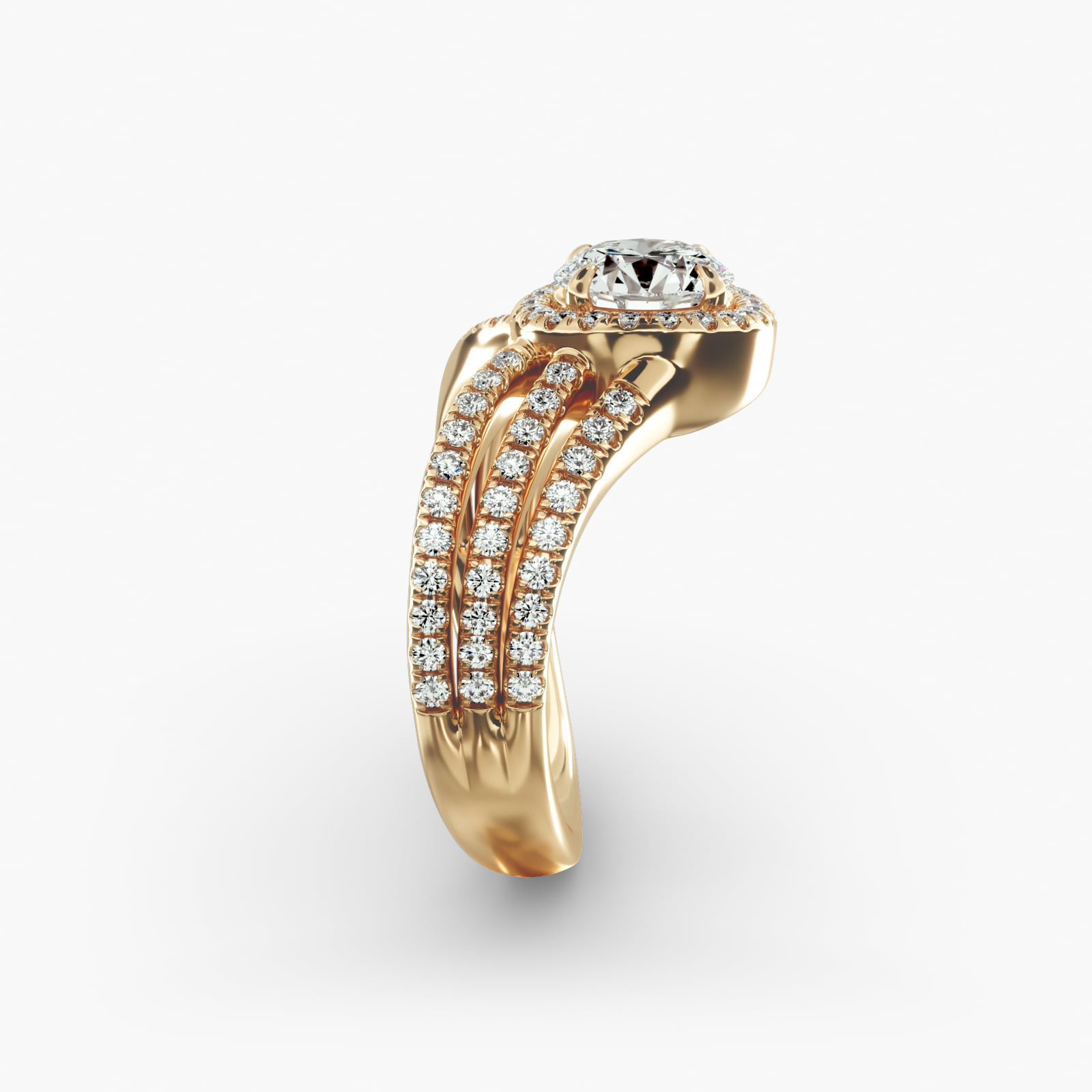 Cascade Diamond Halo Engagement Ring In 14K Yellow Gold