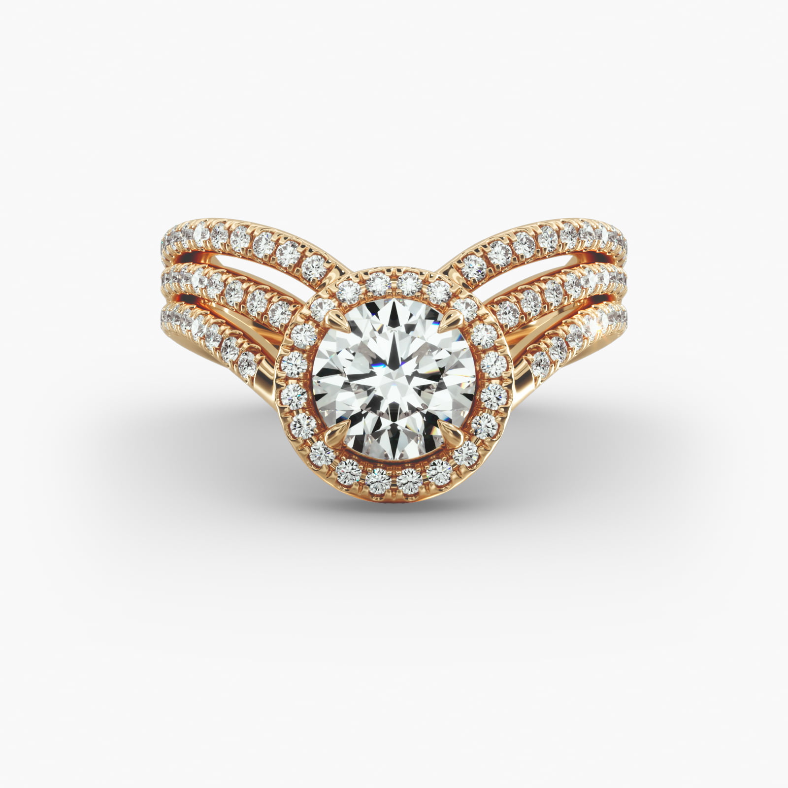 Cascade Diamond Halo Engagement Ring In 14K Yellow Gold