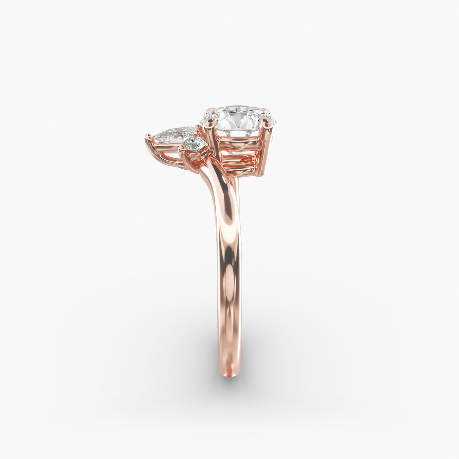 Three Stone Diamond Tiara Engagement Ring In 14K Rose Gold
