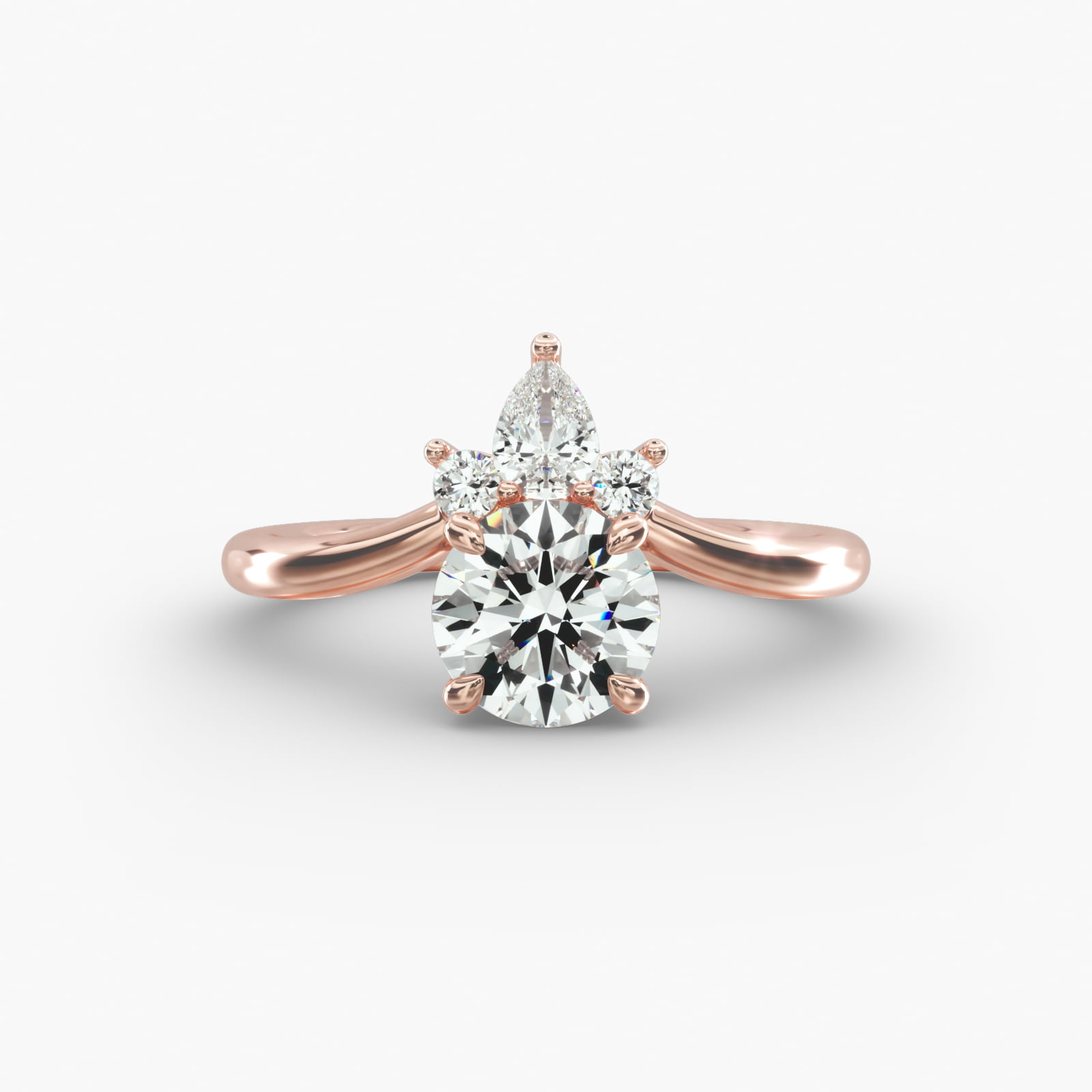 Three Stone Diamond Tiara Engagement Ring In 14K Rose Gold