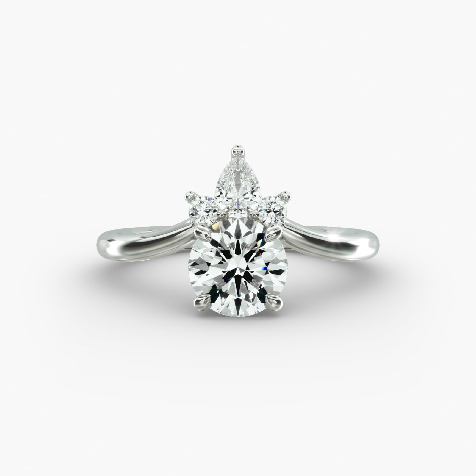 Three Stone Diamond Tiara Engagement Ring In 14K White Gold