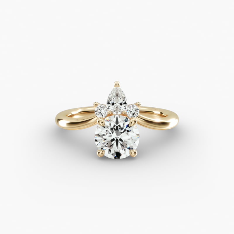 Three Stone Diamond Tiara Engagement Ring In 18K Yellow Gold