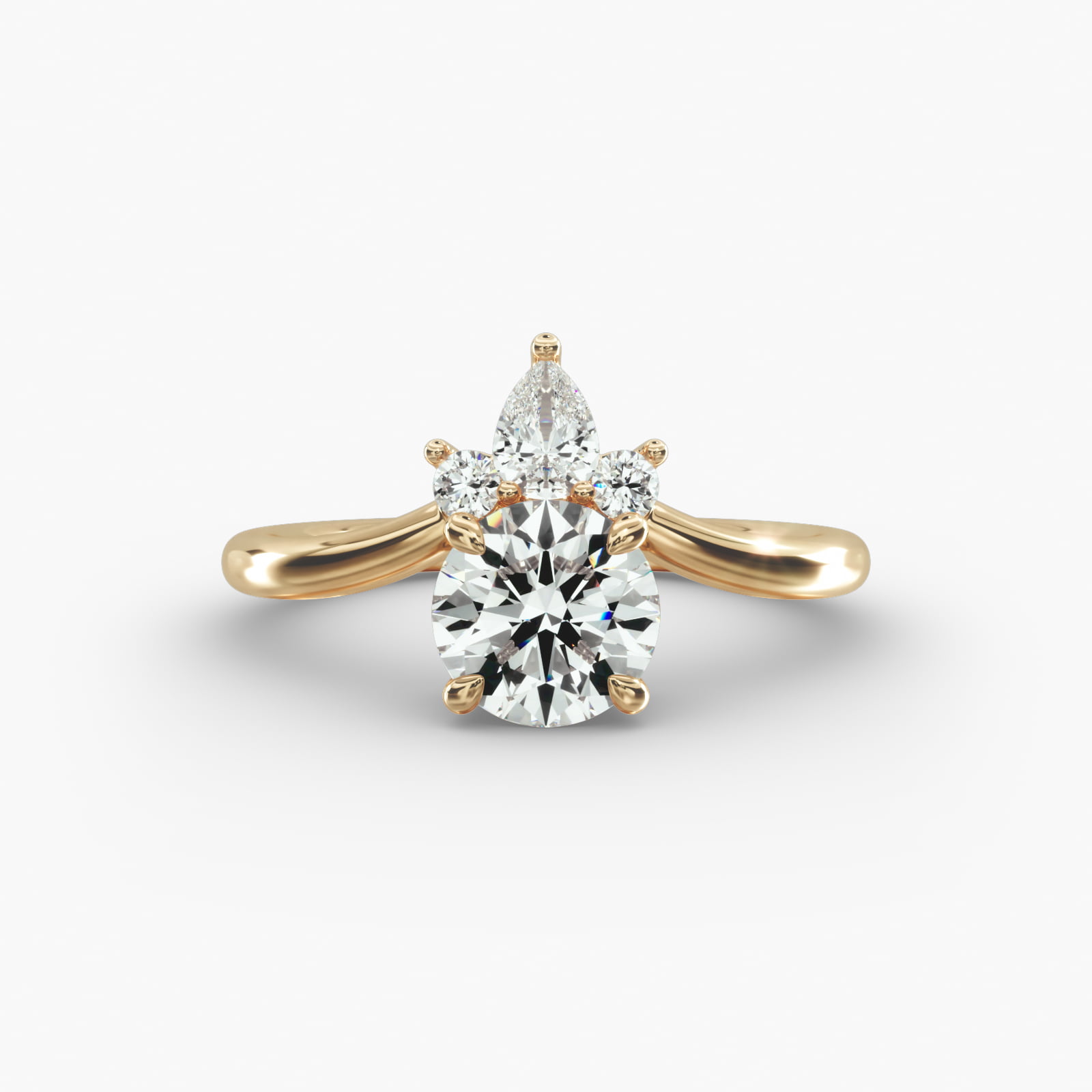 Three Stone Diamond Tiara Engagement Ring In 18K Yellow Gold