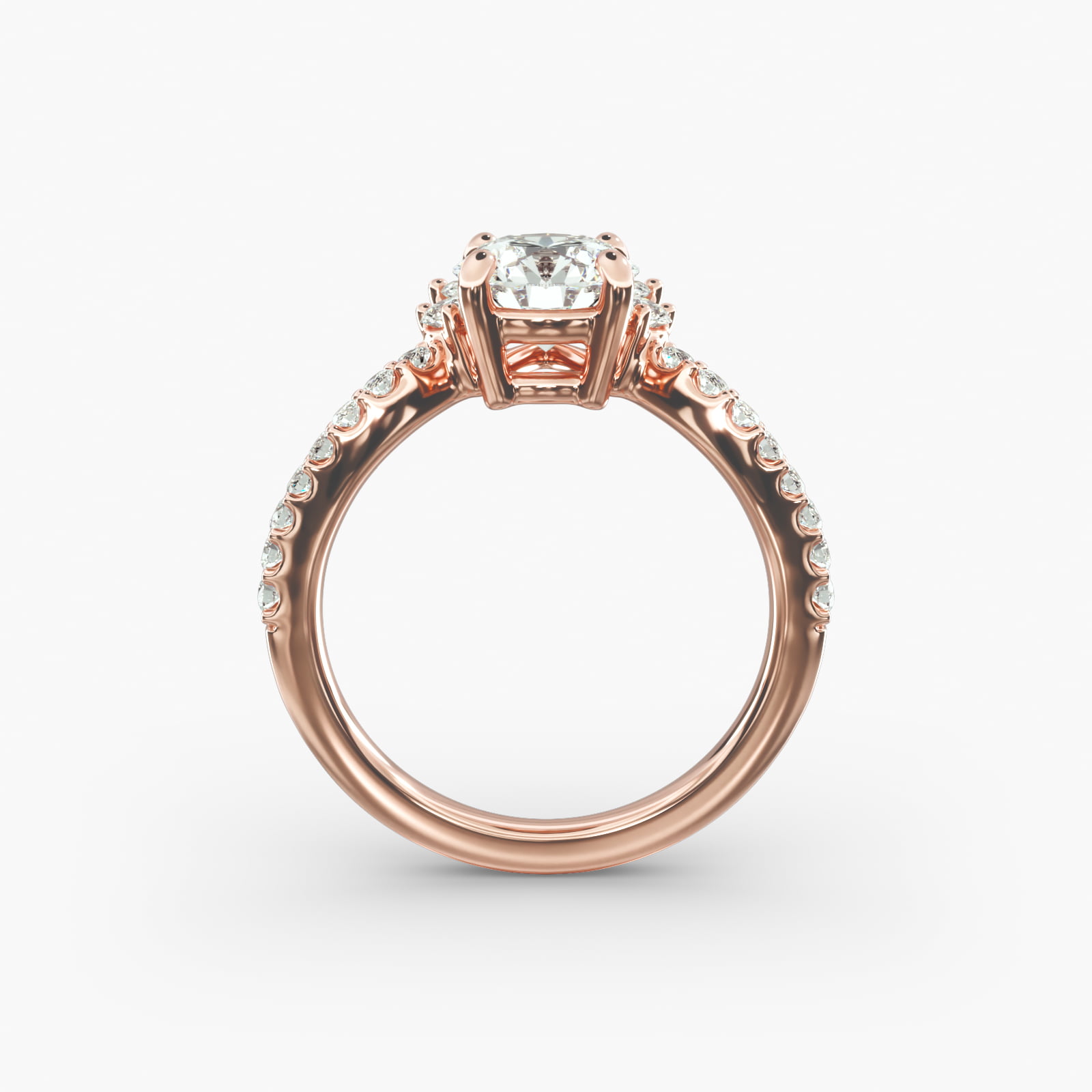 Sunrise Diamond Tiara Engagement Ring In 14K Rose Gold