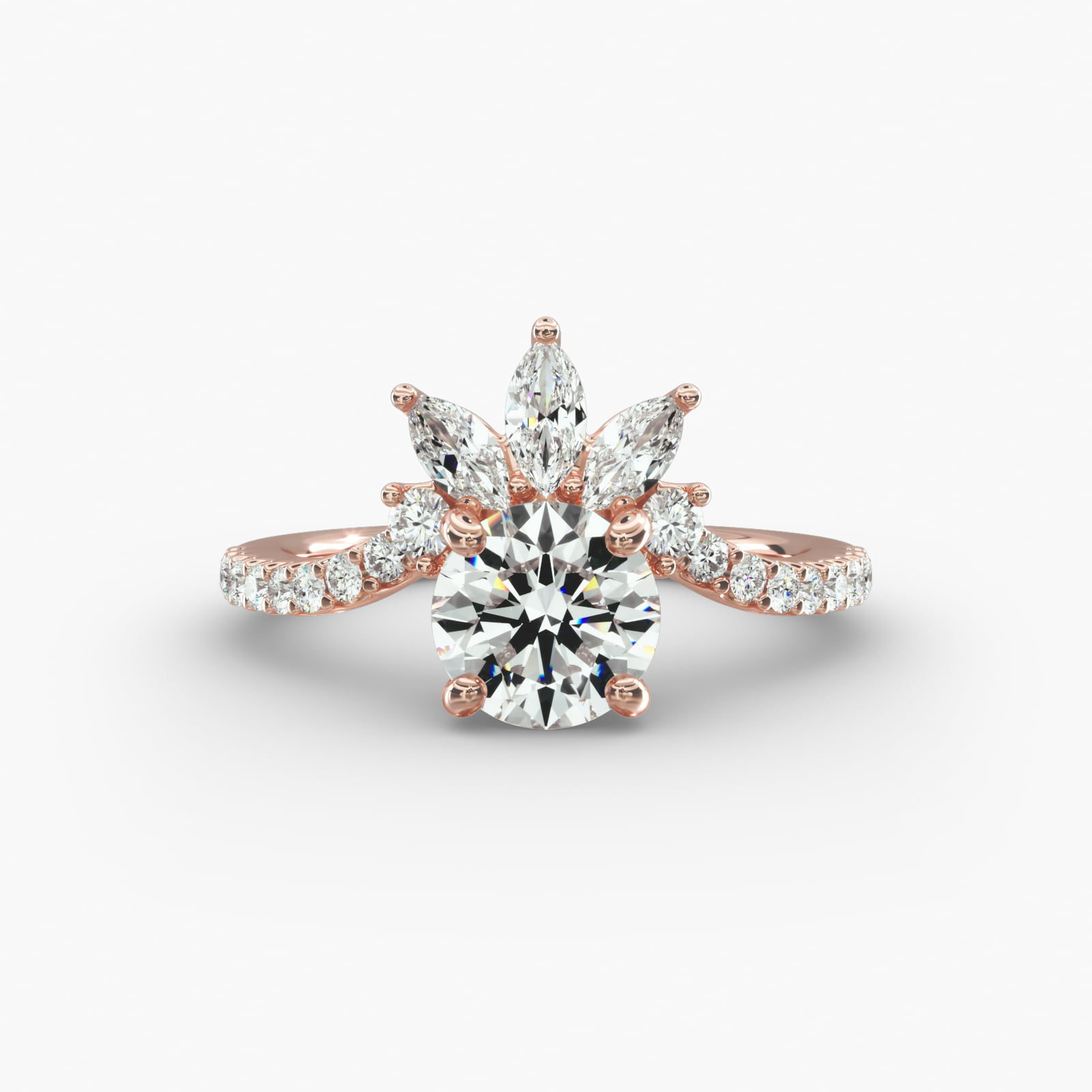 Sunrise Diamond Tiara Engagement Ring In 14K Rose Gold