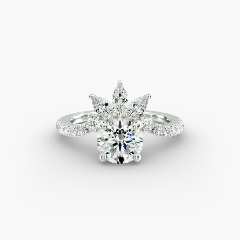 Sunrise Diamond Tiara Engagement Ring In 14K White Gold