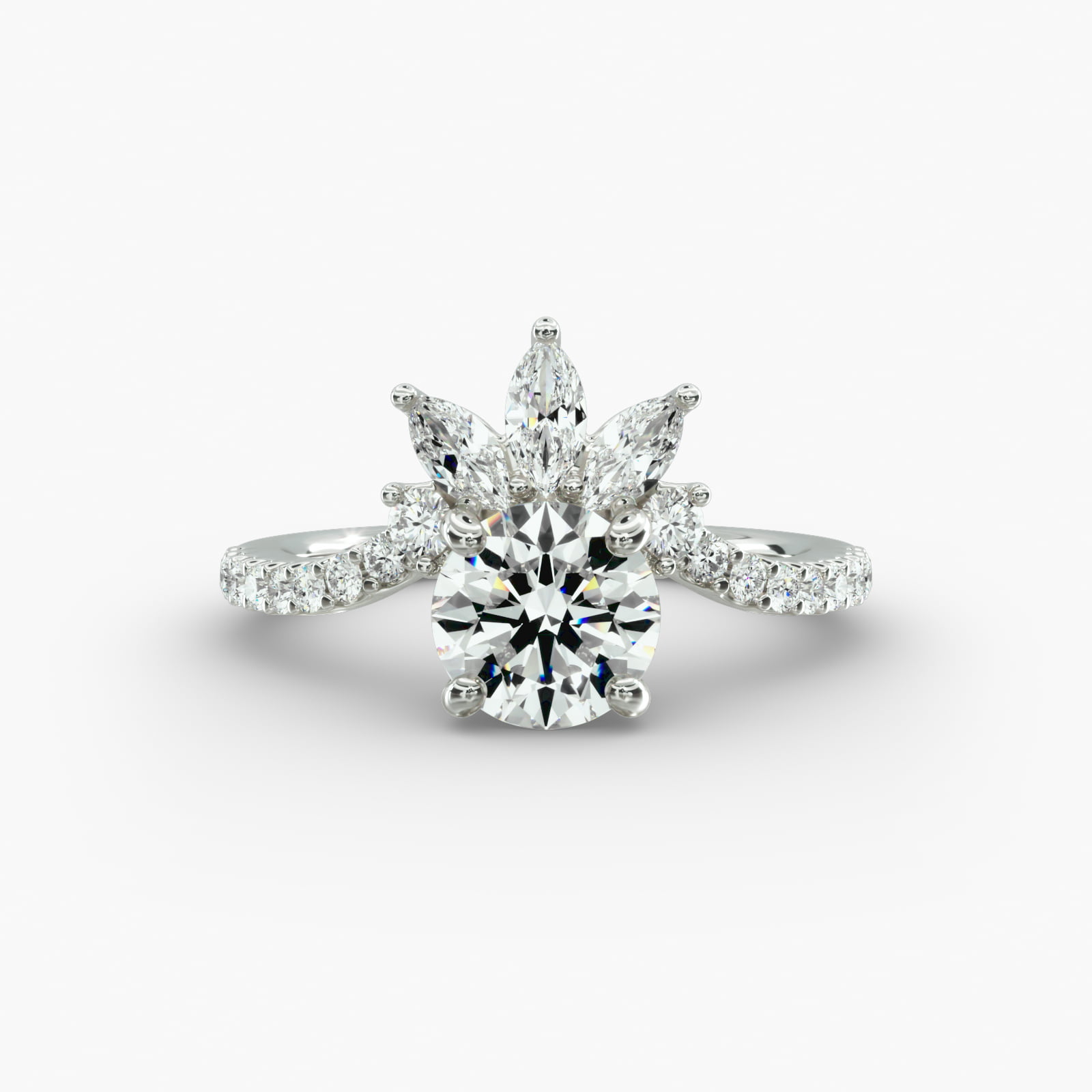 Sunrise Diamond Tiara Engagement Ring In Platinum