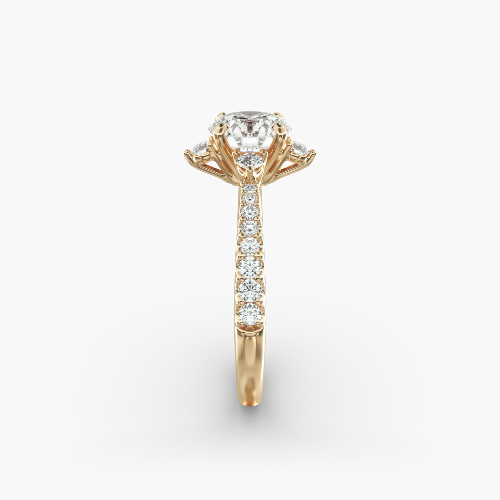 Compass Point Diamond  Accent Engagement Ring In 14K Yellow Gold