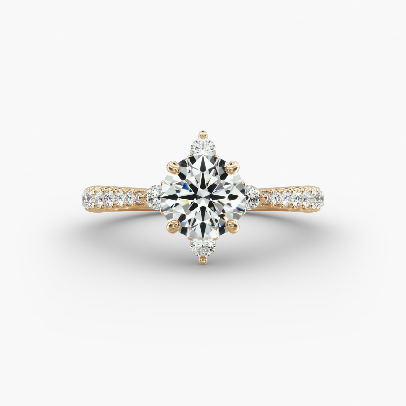 Compass Point Diamond  Accent Engagement Ring In 14K Yellow Gold