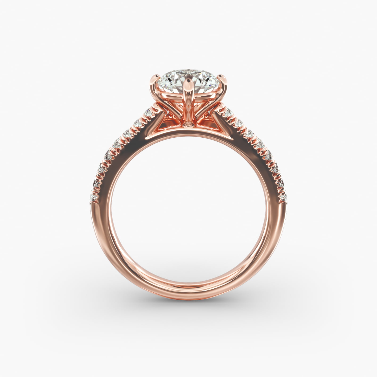 Double Row Majestic Diamond Tiara Side Stone Engagement Ring In 14K Rose Gold