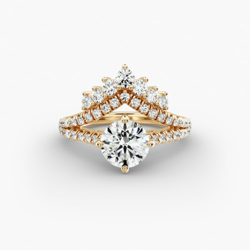 Double Row Majestic Diamond Tiara Side Stone Engagement Ring In 18K Yellow Gold