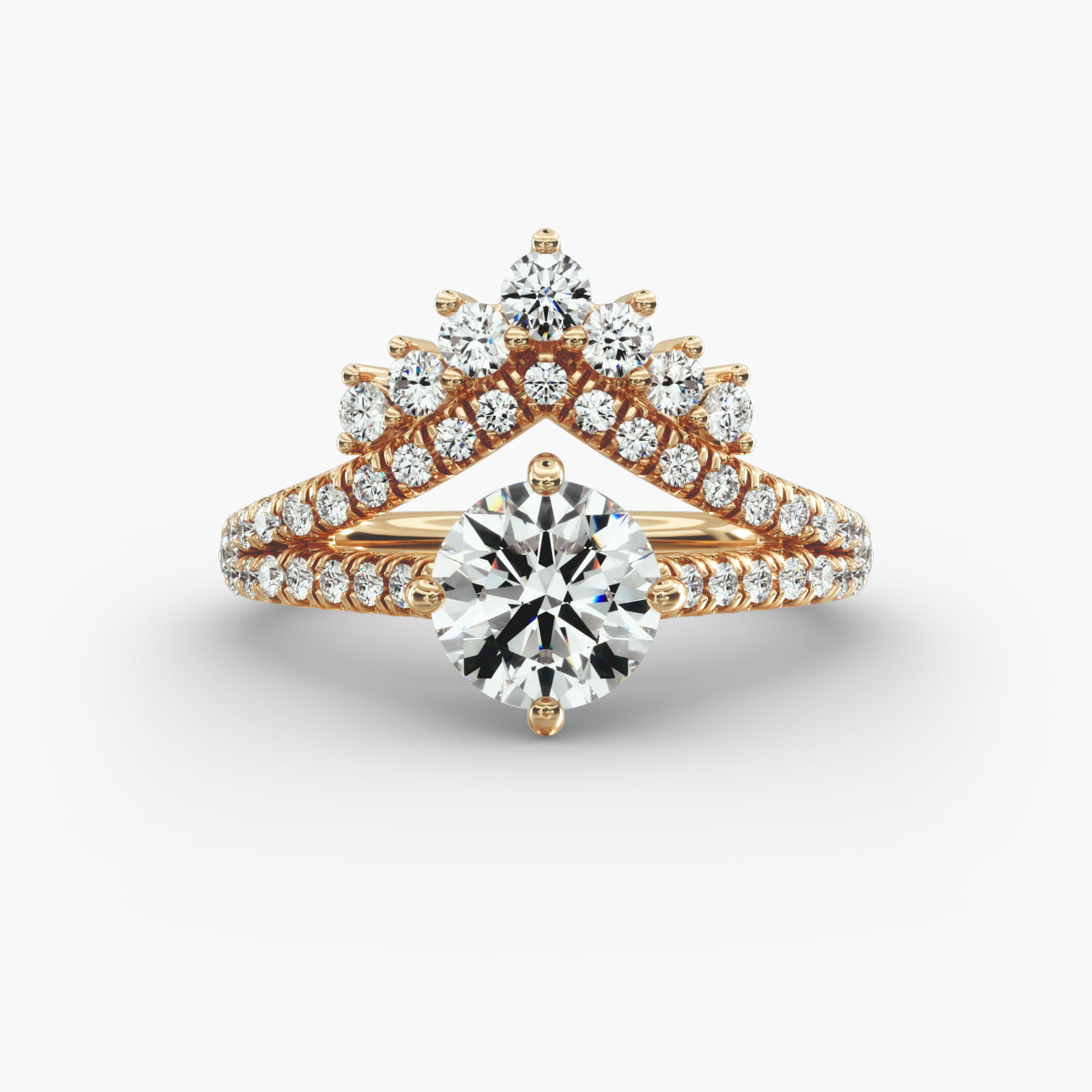 Double Row Majestic Diamond Tiara Side Stone Engagement Ring In 18K Yellow Gold