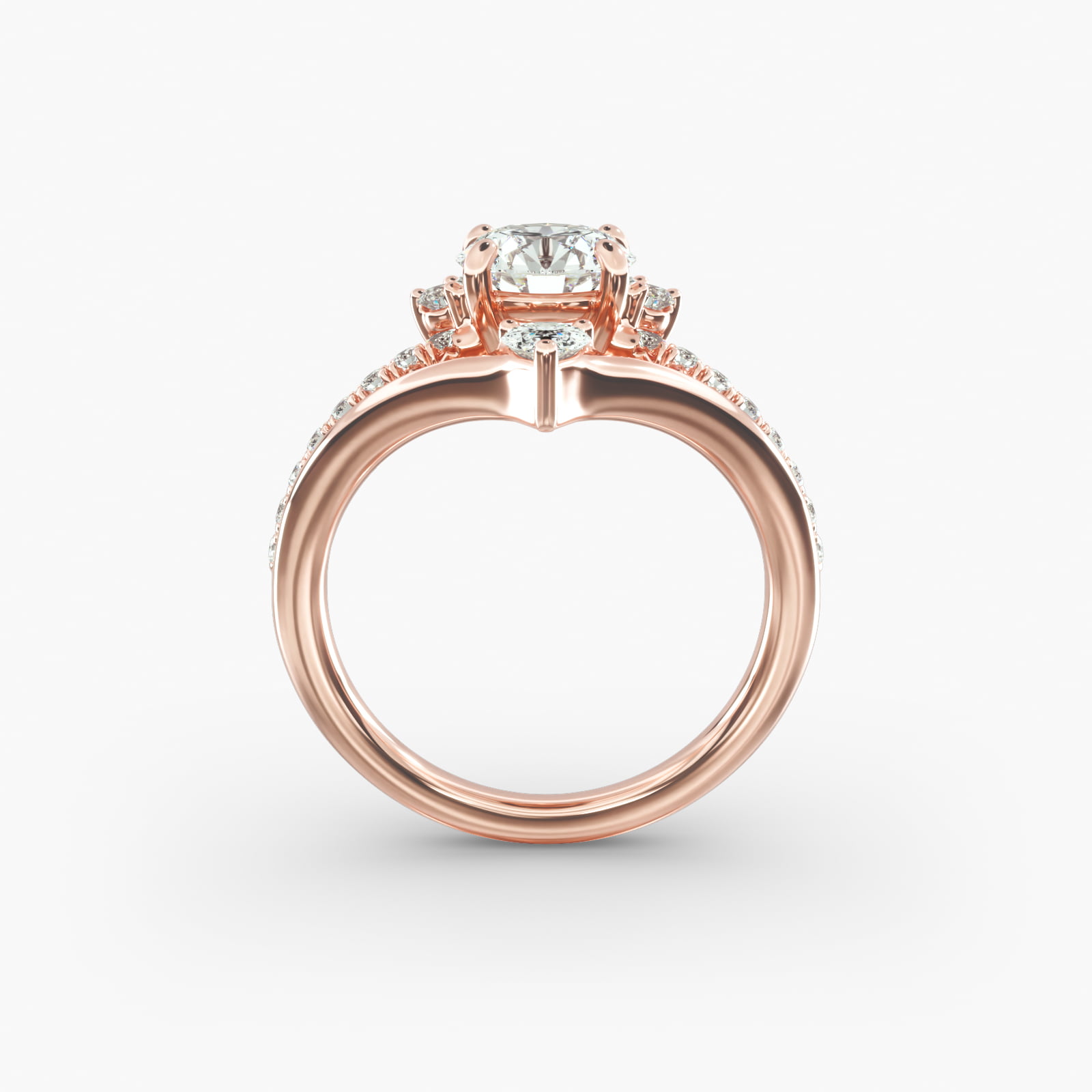 Peacock Diamond Tiara Engagement Ring In 14K Rose Gold