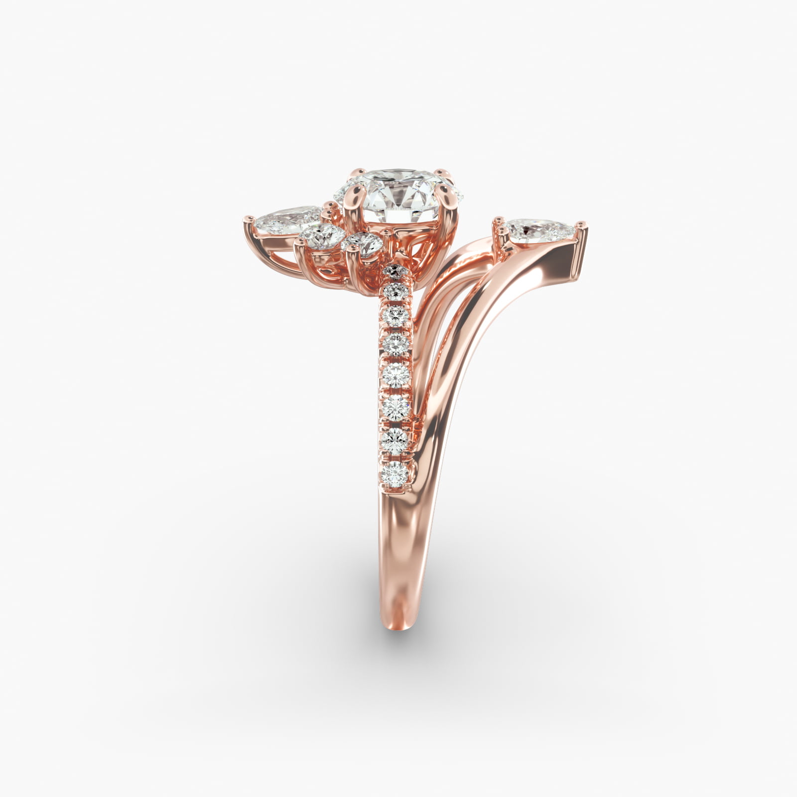 Peacock Diamond Tiara Engagement Ring In 14K Rose Gold