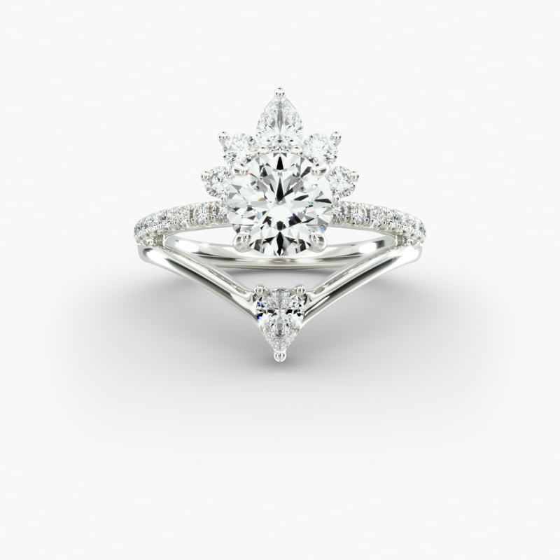 Peacock Diamond Tiara Engagement Ring In 18K White Gold