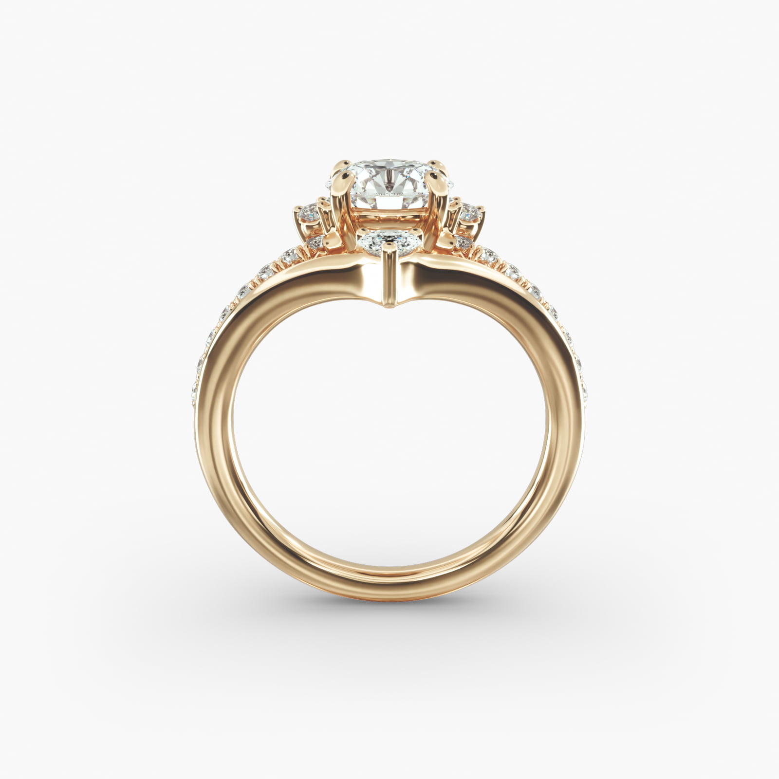 Peacock Diamond Tiara Engagement Ring In 14K Yellow Gold