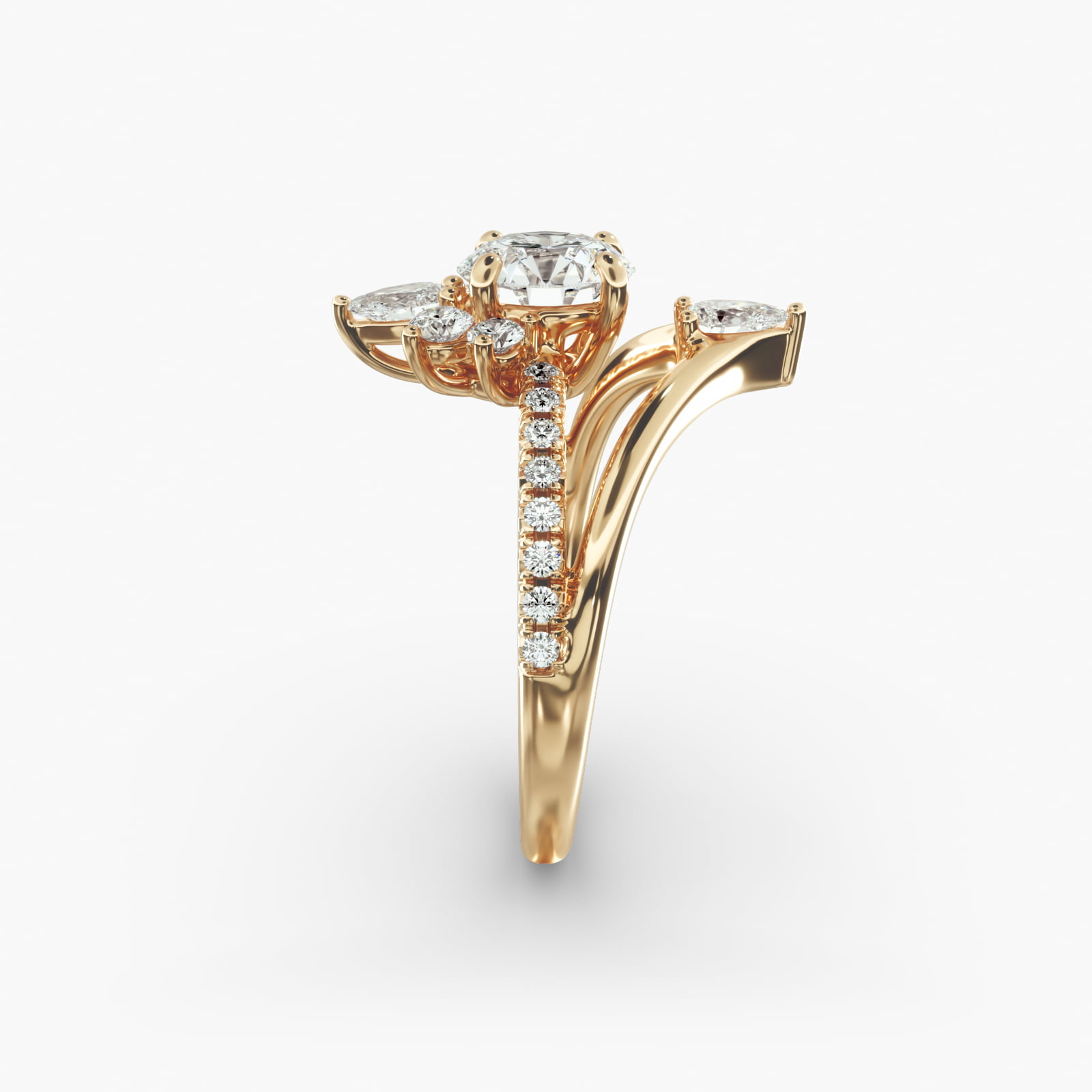 Peacock Diamond Tiara Engagement Ring In 14K Yellow Gold