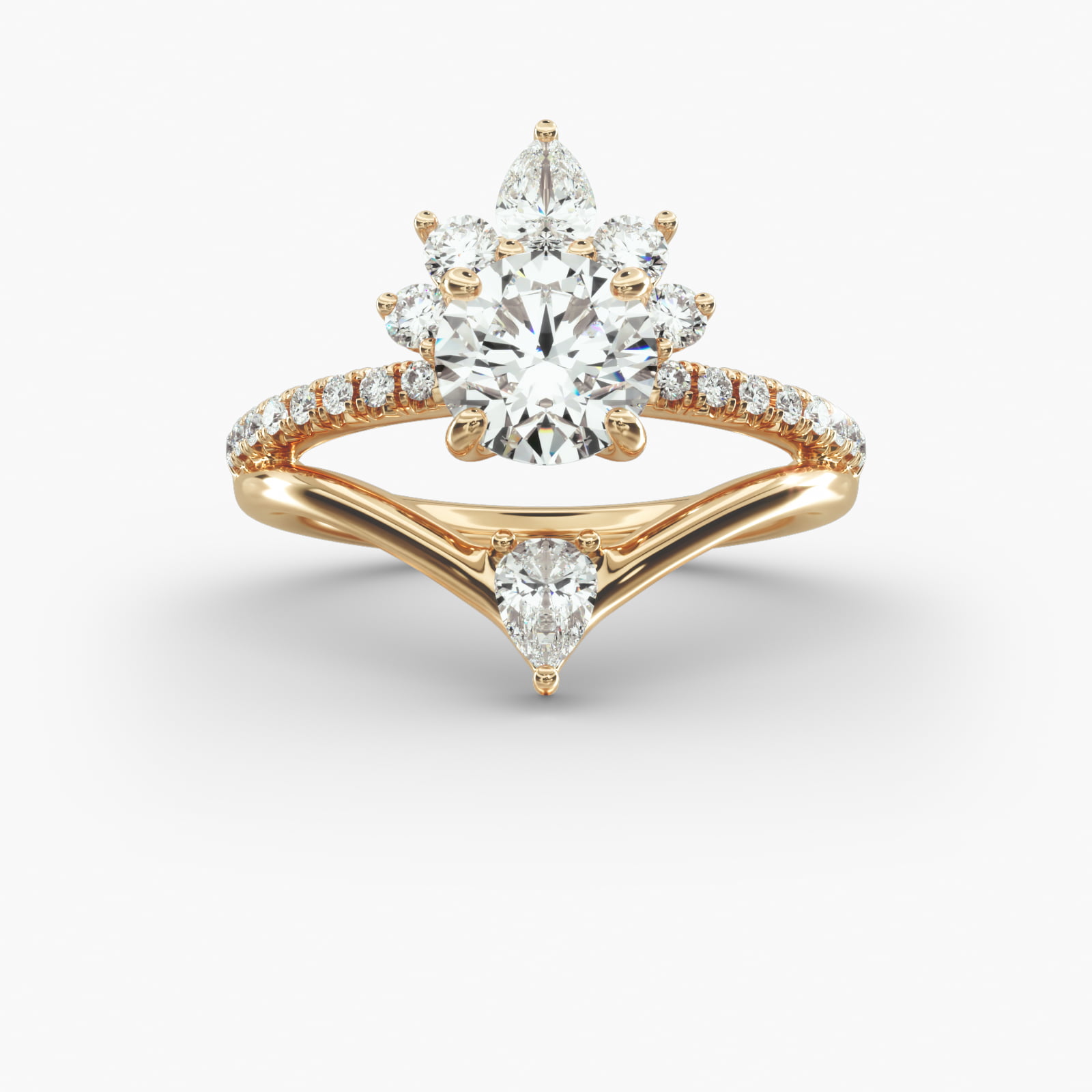 Peacock Diamond Tiara Engagement Ring In 14K Yellow Gold