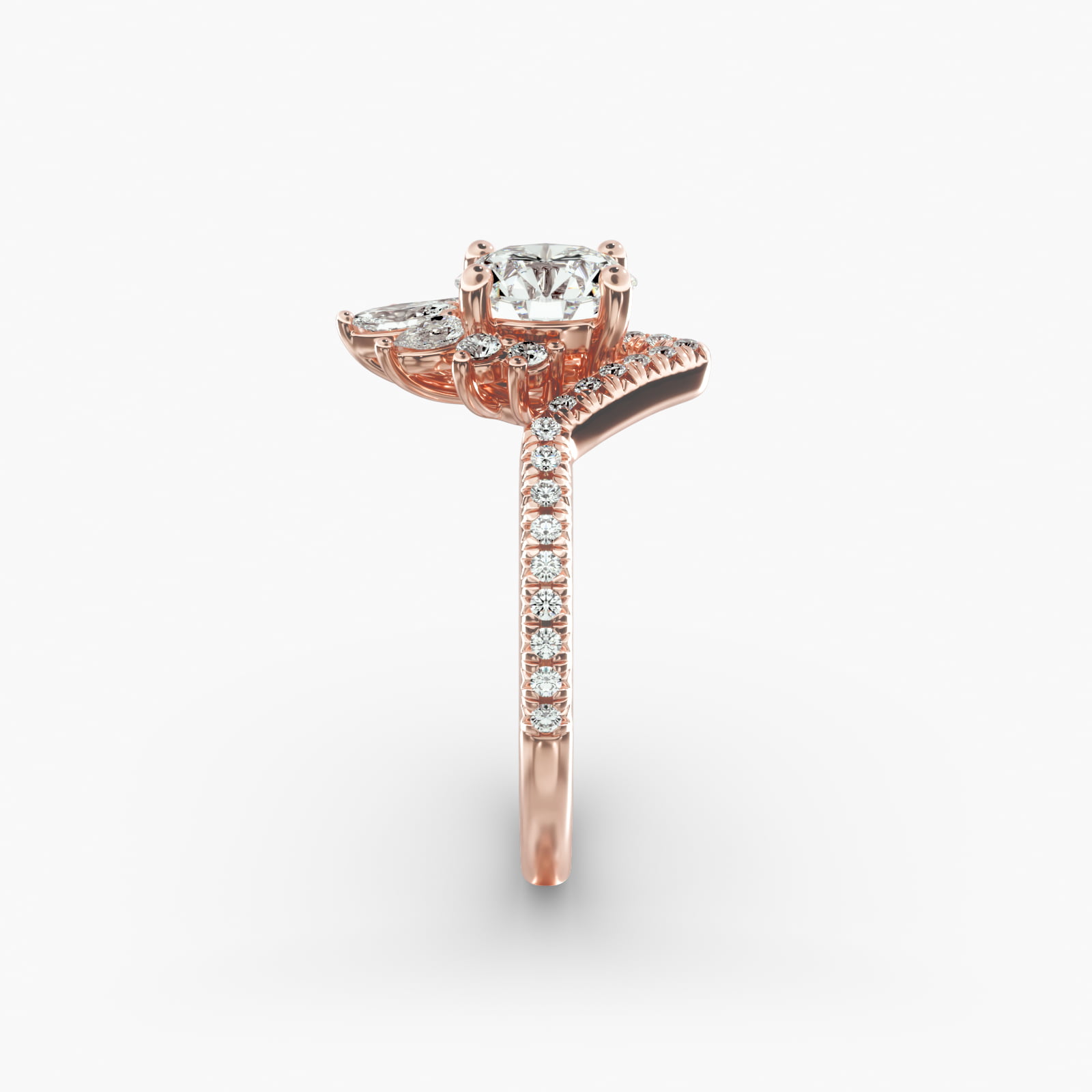 Sunburst Diamond Tiara Engagement Ring In 14K Rose Gold