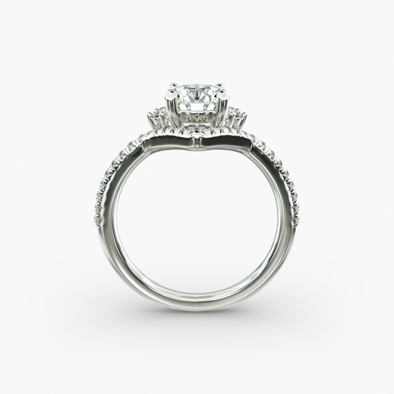 Sunburst Diamond Tiara Engagement Ring In 14K White Gold
