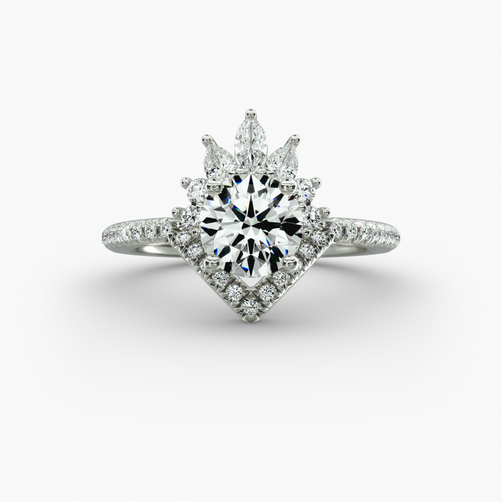 Sunburst Diamond Tiara Engagement Ring In 14K White Gold